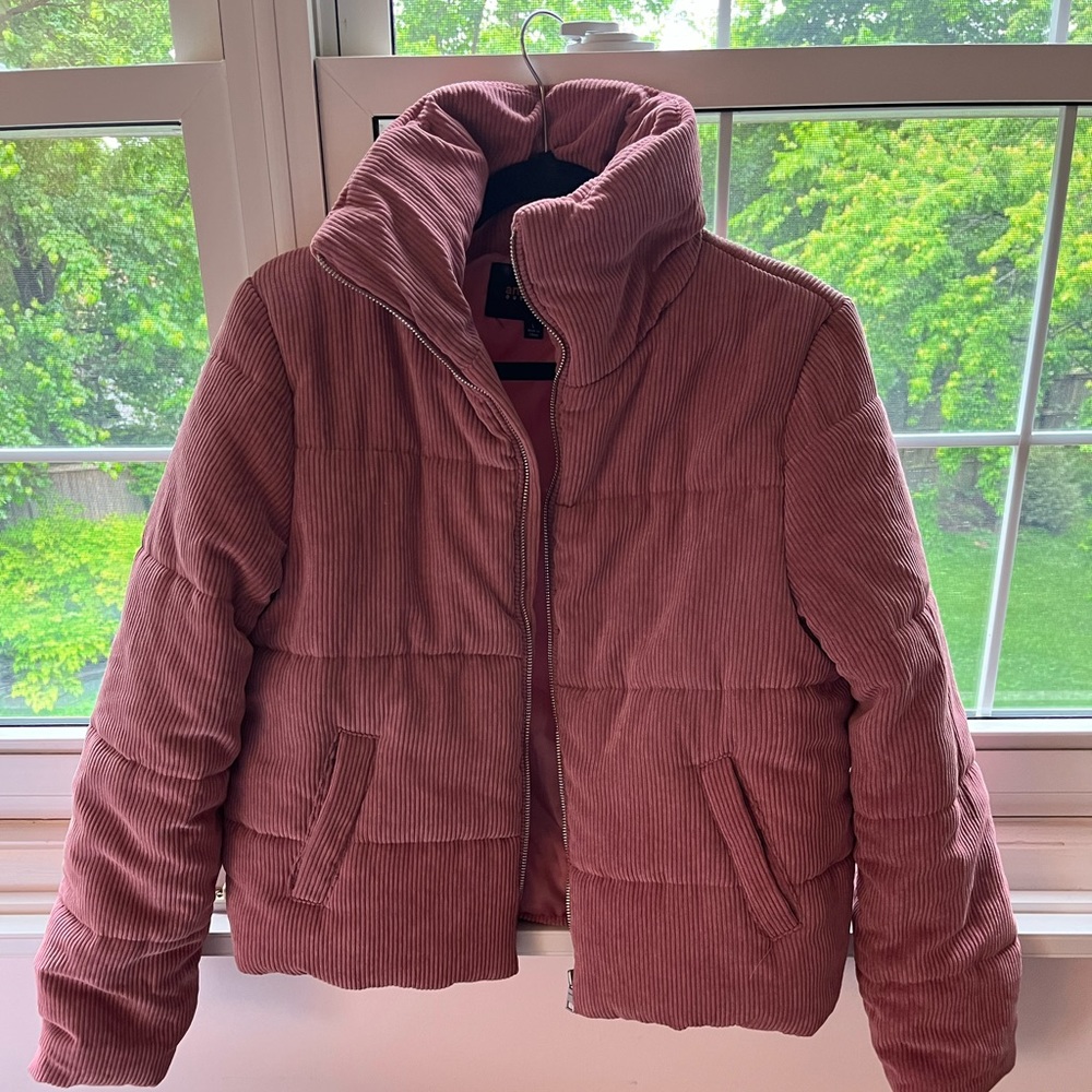 PINK CORDUROY PUFFER COAT